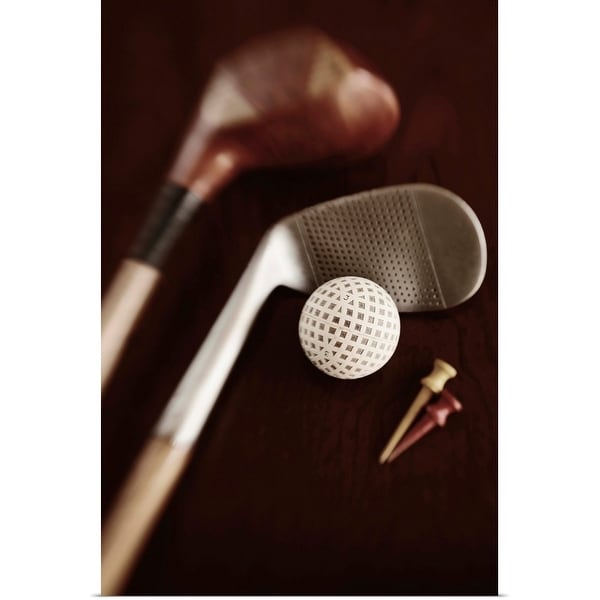"Still life of vintage golf clubs, tees and ball" Poster Print