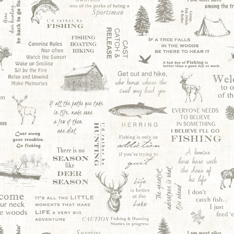 Novelty Genevieve North Hills Off-White Camping Quotes 33' L X 20.5 W Wallpaper Roll