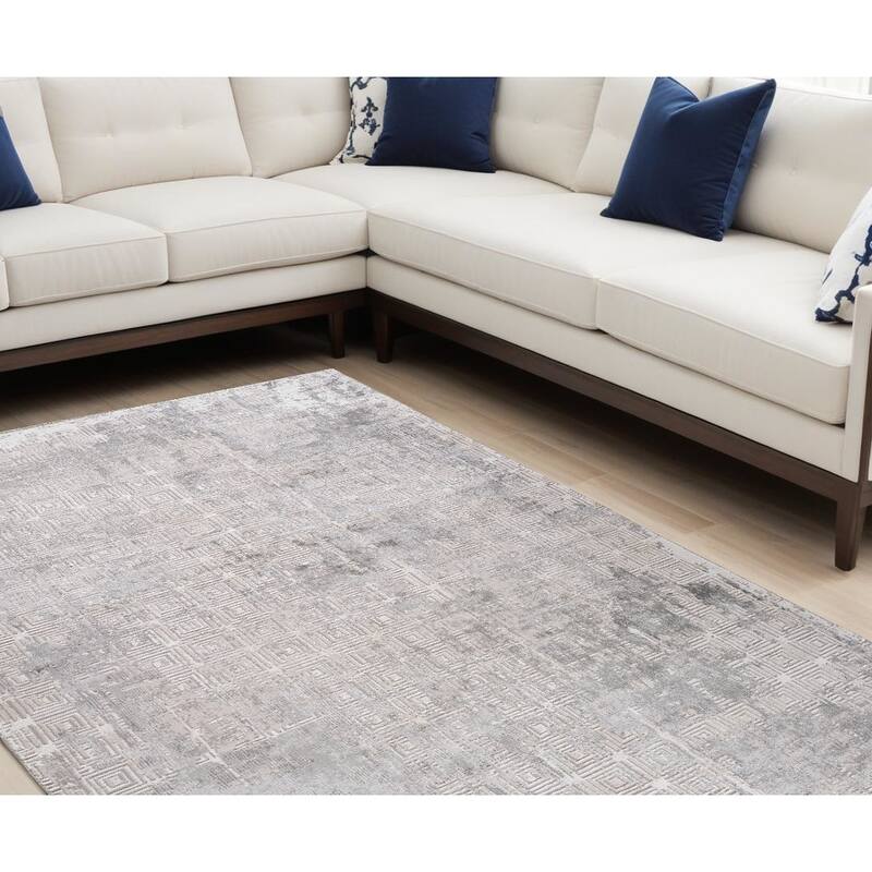Bifo Distressed Abstract Modern Stain Resistant Durable Area Rug By HomeRoots - 7' X 10' - Gray and Beige - Rectangle