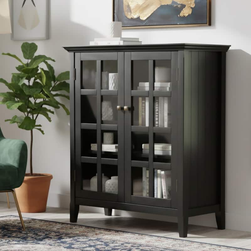 WYNDENHALL Normandy 39-in. Solid Wood Storage Cabinet - 39"w x 17"d x 42.2"h - Black