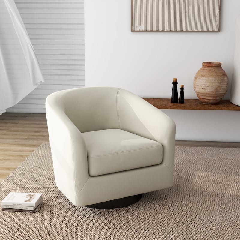 Round Barrel Armchair 360-Degree Swivel Accent Chairs - 28.26" x 25.32"x 26.55" - Beige(Linen)