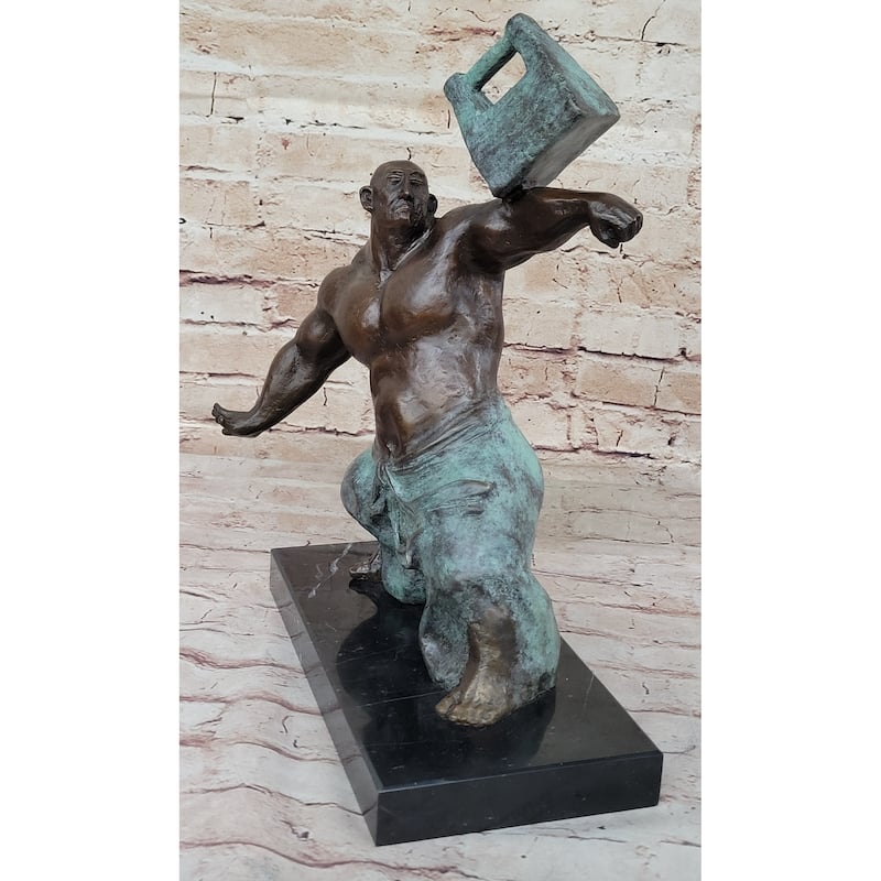 Abstract Tai Chi Shaolin Monk Balancing Weights - Original Bronze Sculpture By Milo