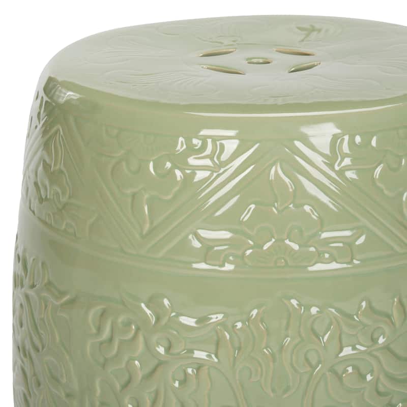SAFAVIEH Paradise Ruza Gardens Embossed Lime Green Ceramic Decorative Garden Stool