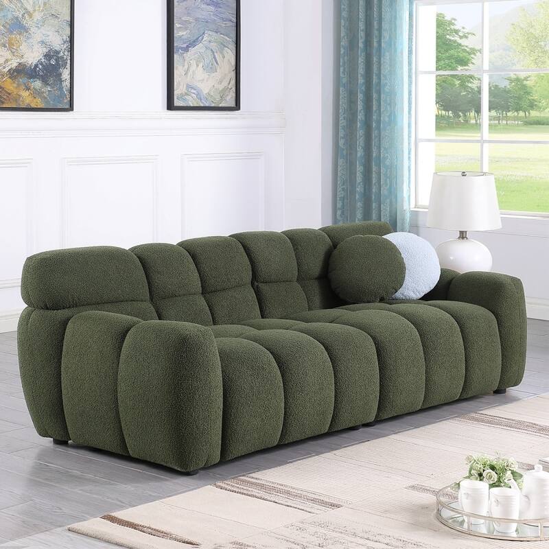 87.4" 3-Seater Boucle Sofa with Wood Frame - Green