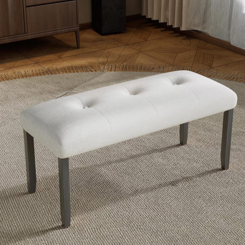 ​Tufted Linen Bench - 40" Multi-Purpose Seating - Beige+Grey