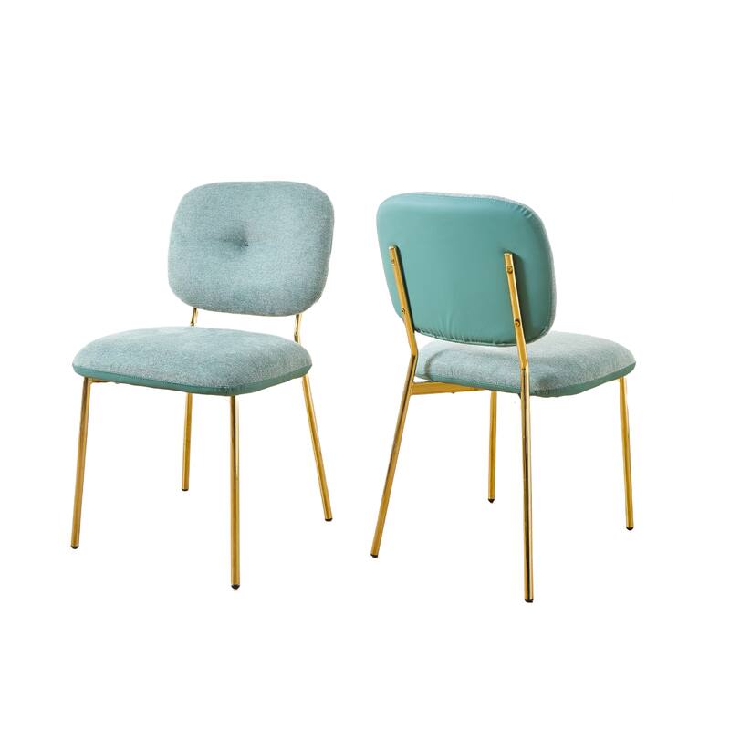 35.5" Round Dining Table Set for 4 Person, Modern Bambo Table Set with 2 Turquoise and 2 Beige Fabric Chairs for Dining Room