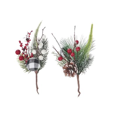 White Buffalo Ornament And Pinecone Pick (Asstd) - Set of 12 - Multi