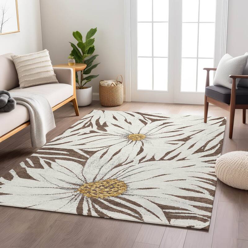Machine Washable Indoor/ Outdoor Floral Chantille Rug