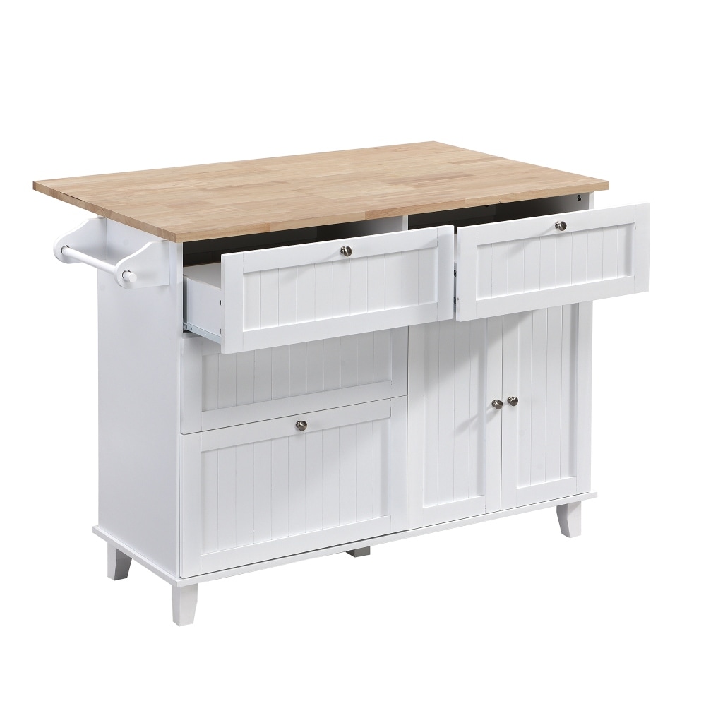 White Wood 50.3 in. Kitchen Island Set with Drop Leaf and 2