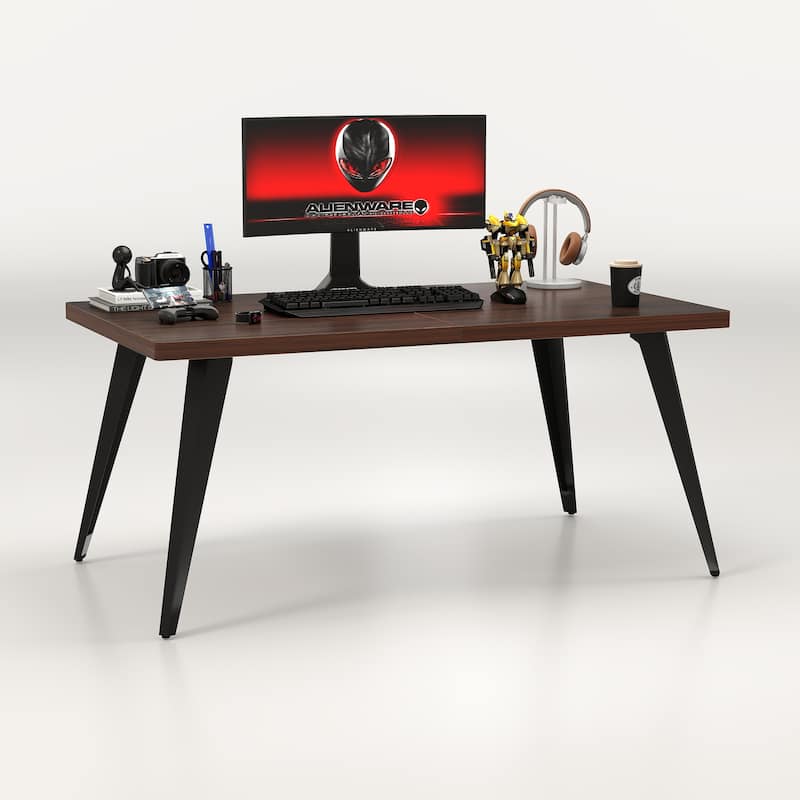 Homylin 63-Inch Rectangular Dining Table with Metal Legs, Modern Kitchen & Dining Room Table - Brown