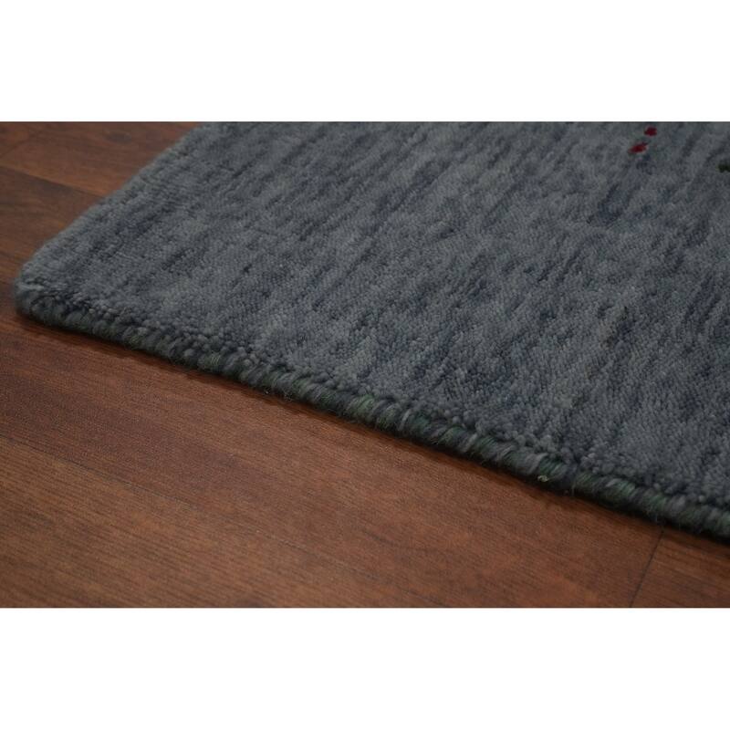 Hand Knotted Oriental 100% Wool Carpet Tribal Animal Pictorial Navy Blue & Blues Gabbeh Area Rug - 9' 10'' X 7' 11''