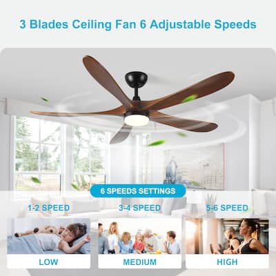 62 Inch Antique Brown Ceiling Fan with Light & Remote Control, 5 Solid Wood Blades 6-speeds Reversible DC Motor Ceiling Fan