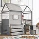 preview thumbnail 3 of 6, Gray Twin Size Solid Wood House Loft Bed with Storage Desk, Drawer Chest