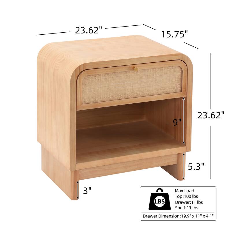 Christopher Knight Home - Boho Minimalist 23.62" Nightstand with Glide Drawer, Open Shelf & Iron Handle, Versatile Home Use