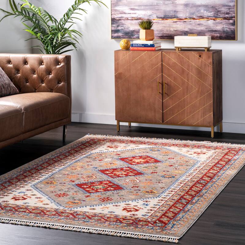 Nuloom Romee Medallion Tasseled Area Rug - 3' x 5' - Beige - Rectangle