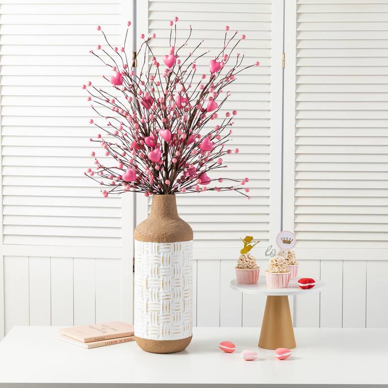 Glitzhome Set of 2 28"H Valentine's Day Berry & Heart Pick Artificial Branch