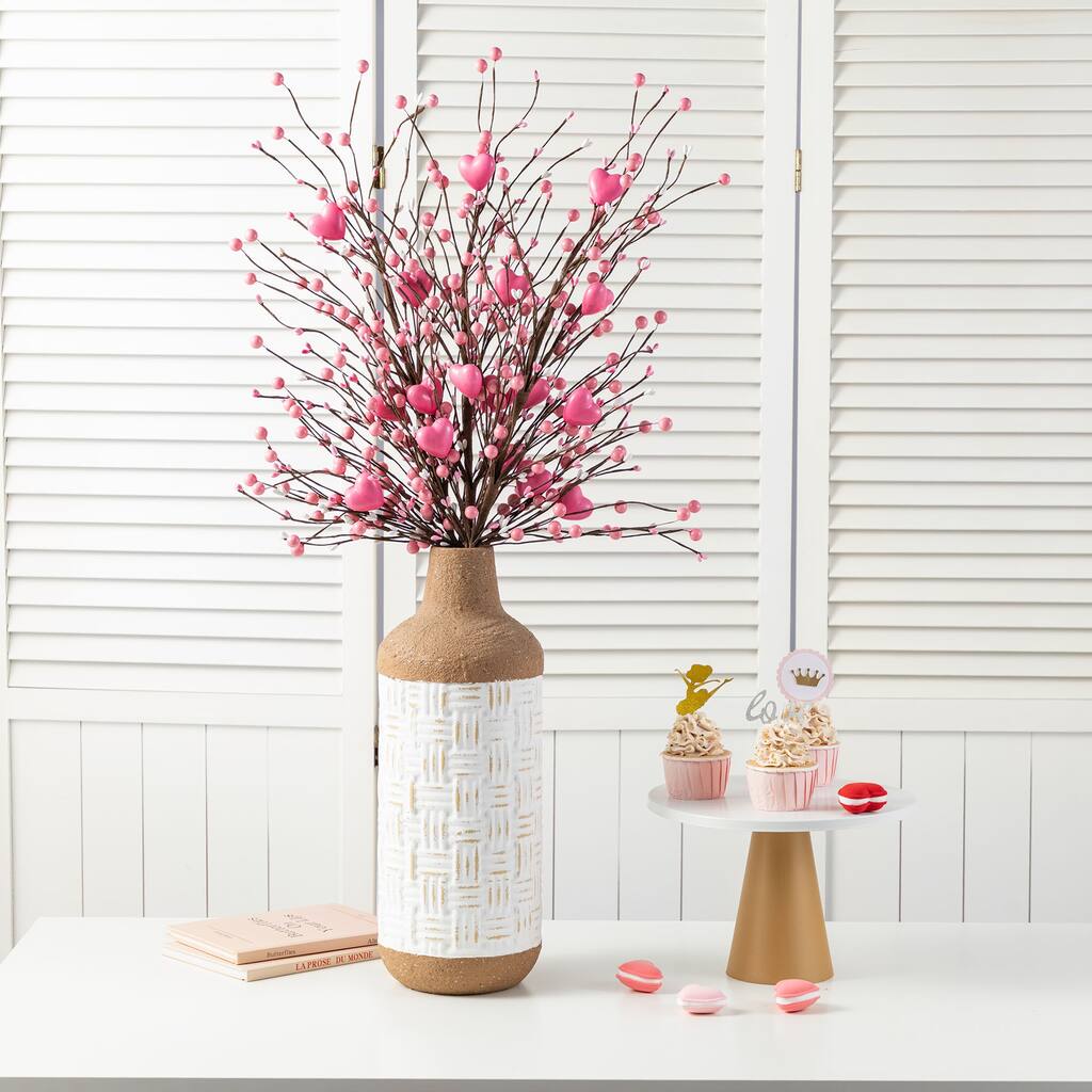 Glitzhome Set of 2 28"H Valentine's Day Berry & Heart Pick Artificial Branch