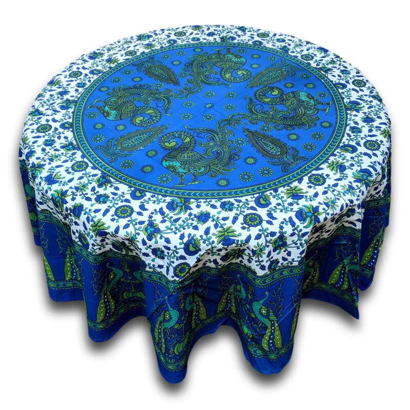 Cotton Lively Peacock Floral Tablecloth Round