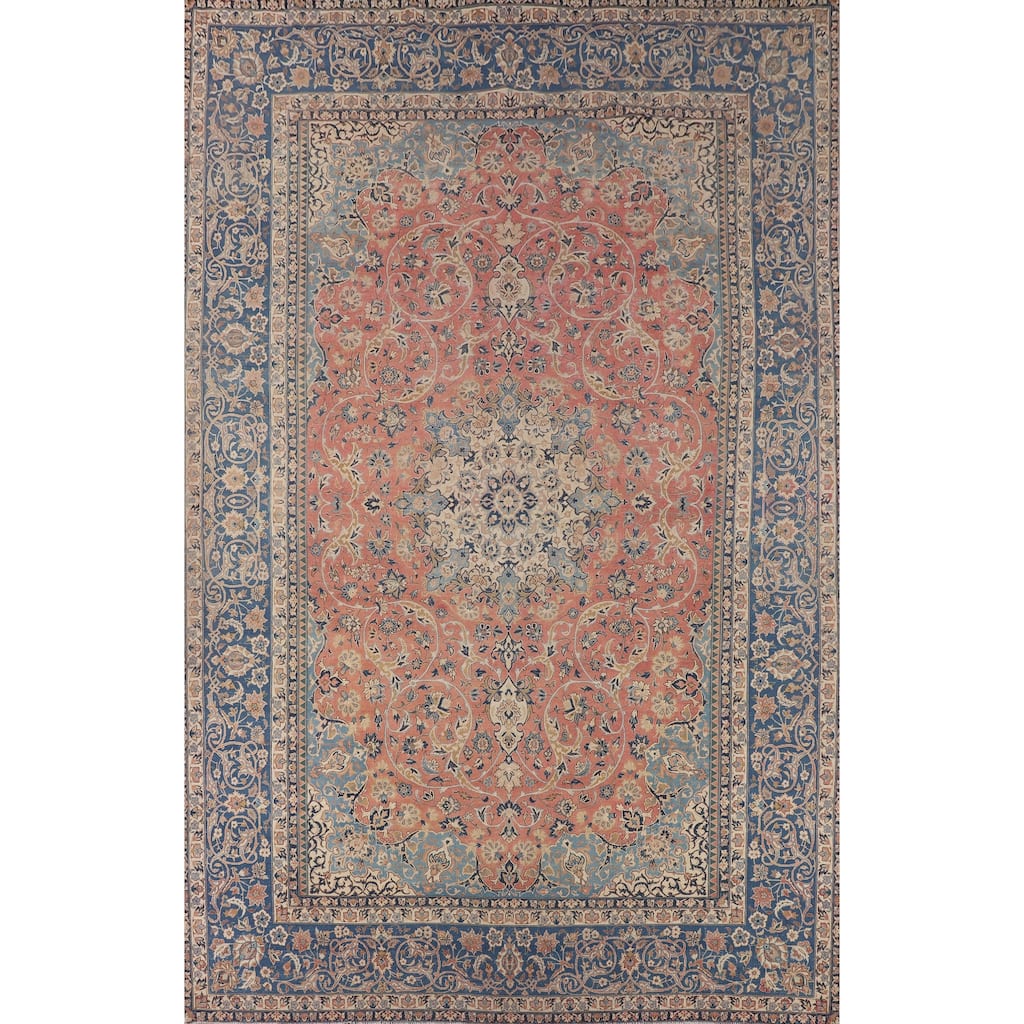 Najafabad Persian Large Vintage Rug Hand-Knotted Wool Carpet - 10'11" x 16'2"