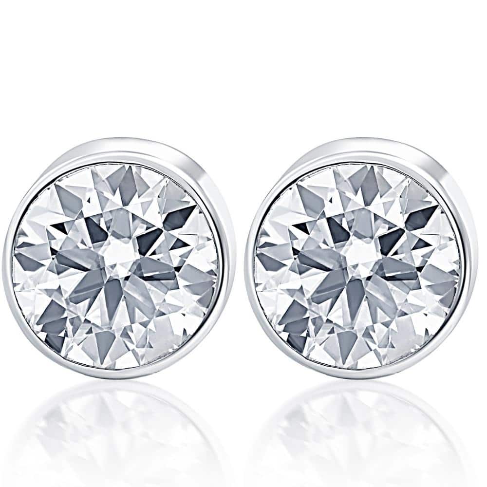 Bliss Diamond .50Ct Round Brilliant Cut Natural Diamond Stud Earrings in Gold Round Bezel Setting