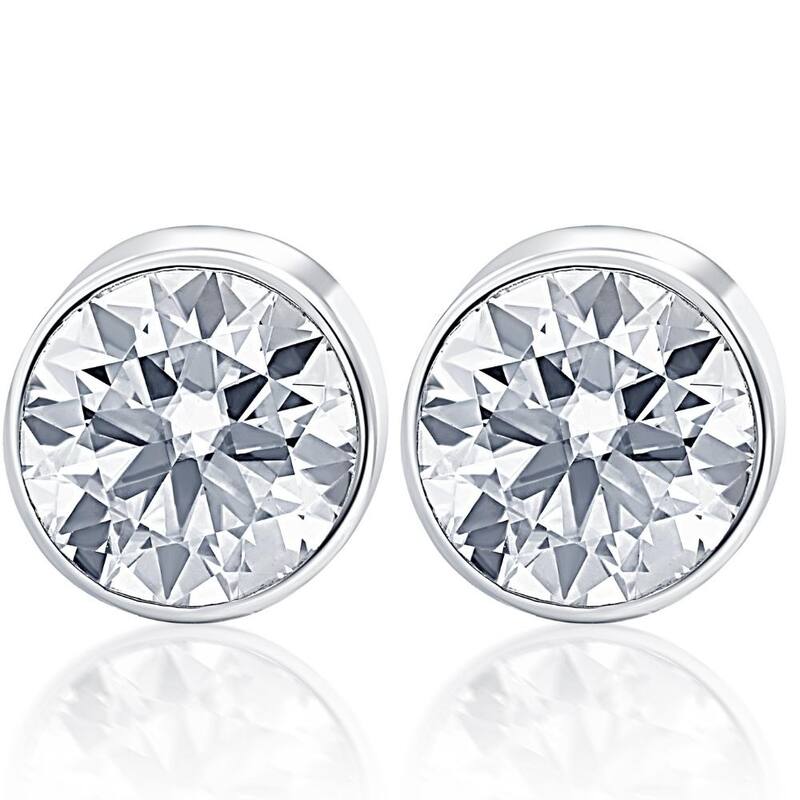 1.25Ct Round Brilliant Cut Natural Quality VS2-SI1 Diamond Stud Earrings in Gold Round Bezel Setting