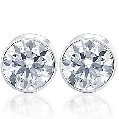 1.50Ct Round Brilliant Cut Natural Diamond Stud Earrings in Gold Round Bezel Setting