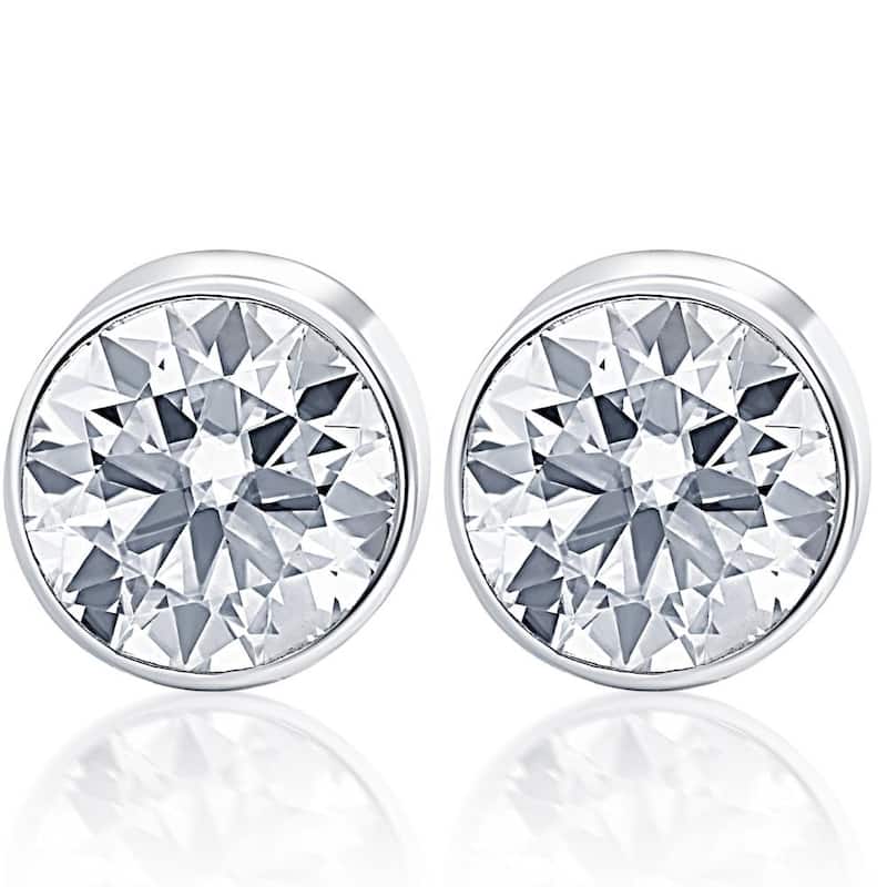 Bliss Diamond 1.00Ct Round Brilliant Cut Natural Diamond Stud Earrings in Gold Round Bezel Setting - White