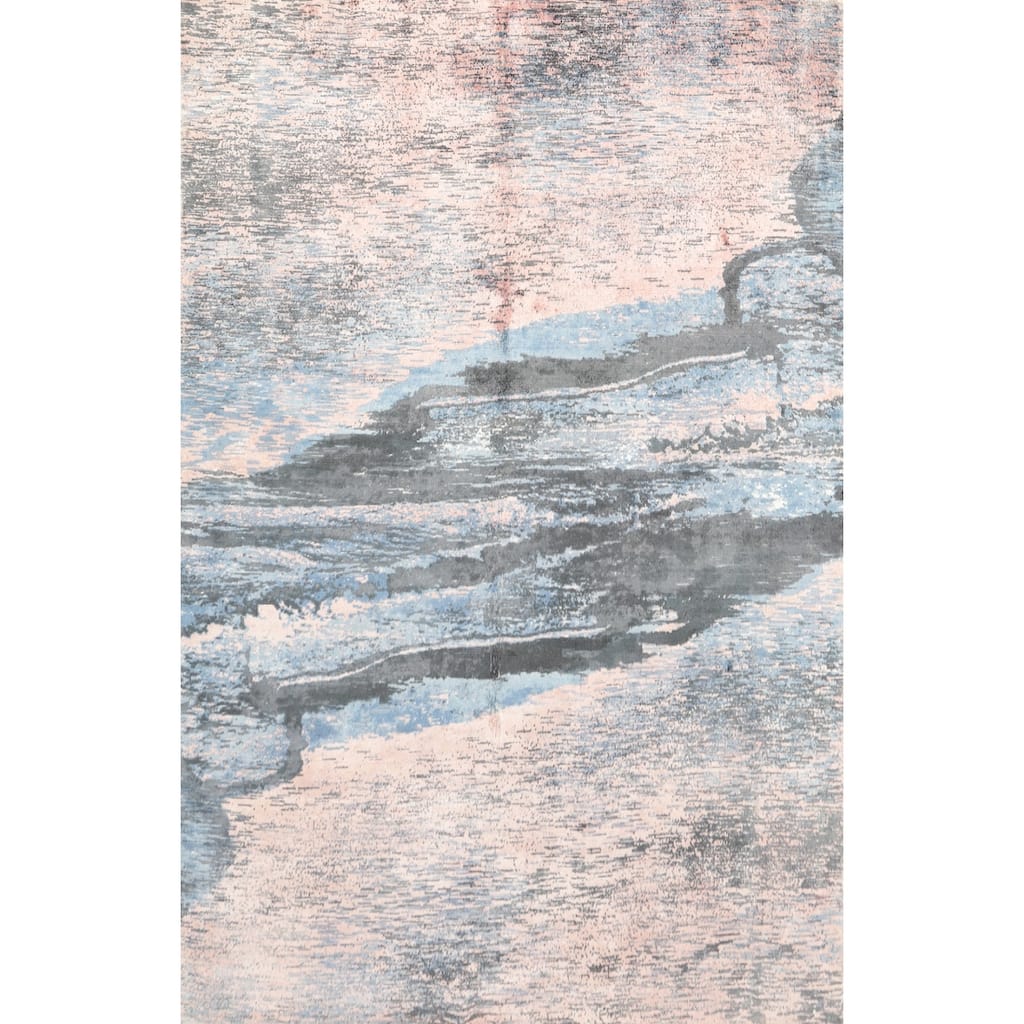 Hand Knotted Oriental Viscose Silk Carpet Modern Pictorial Pink Abstract Area Rug - 7' 7'' X 5' 8''