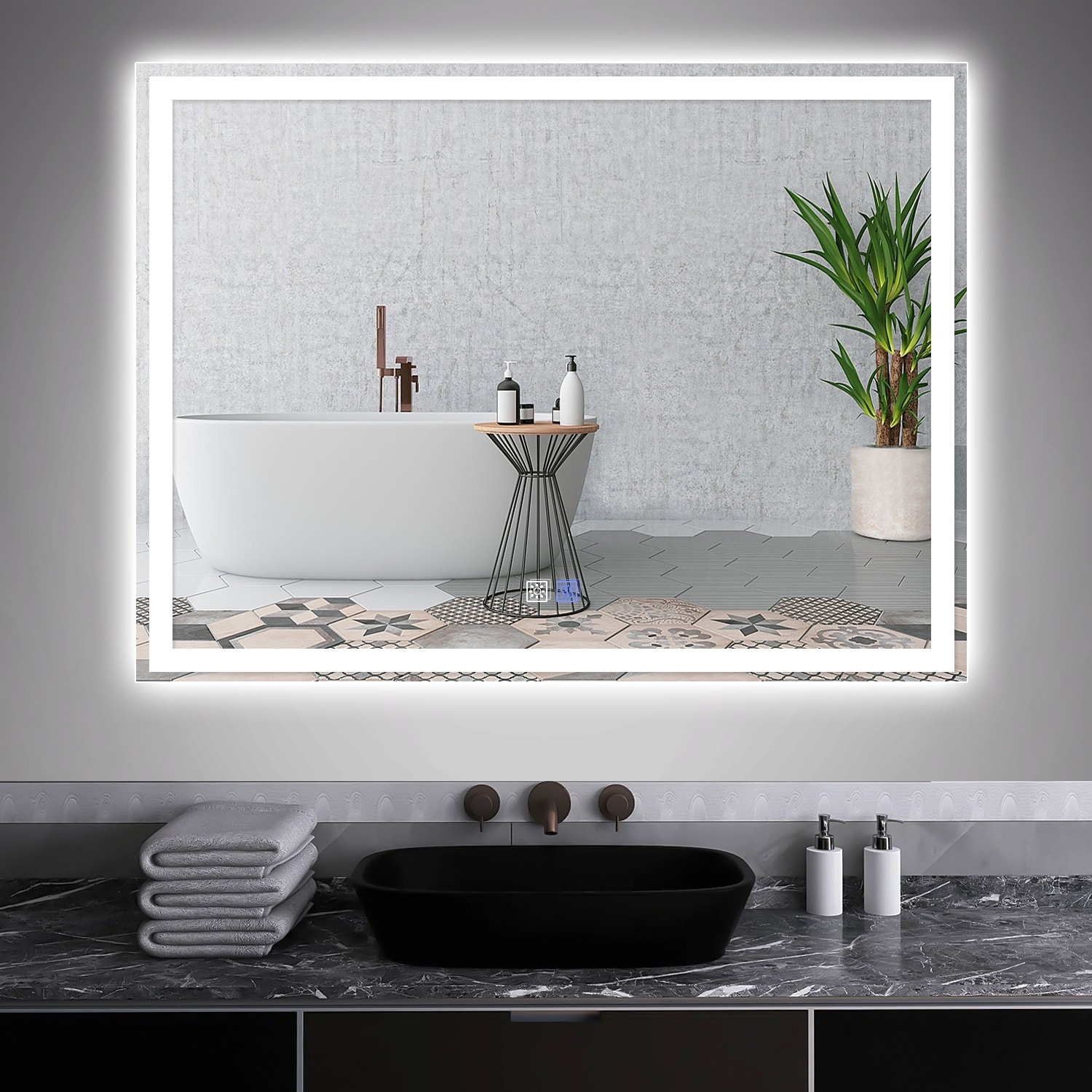 Wall Mounted Bathroom Rectangle Front and Back Light LED Mirror with Anti Fog and Dimmable 55 in. W x 30 in. H