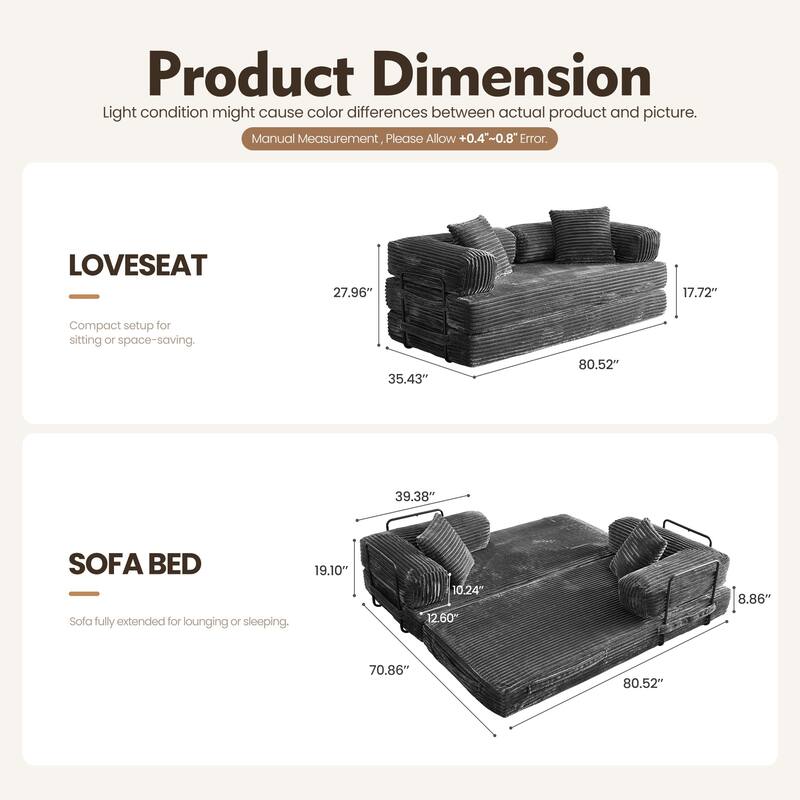 OVIOS Supreme Soft Fluffy Loveseat Sleeper Sofa