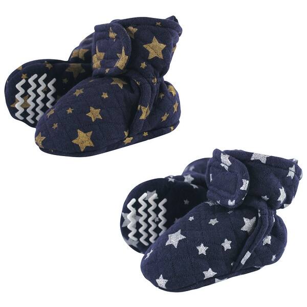 slide 1 of 1, Hudson Baby Baby Quilted Booties, Metallic Stars 0-6 Months - Metallic Stars