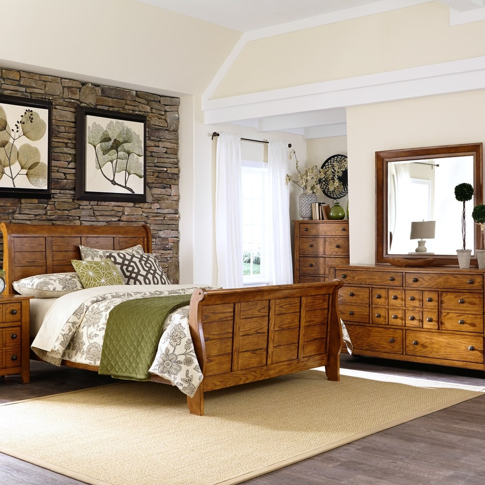Liberty Furniture Grandpa's Cabin Sleigh Bed, Dresser, Mirror, Chest, Night Stand - California King, King or Queen