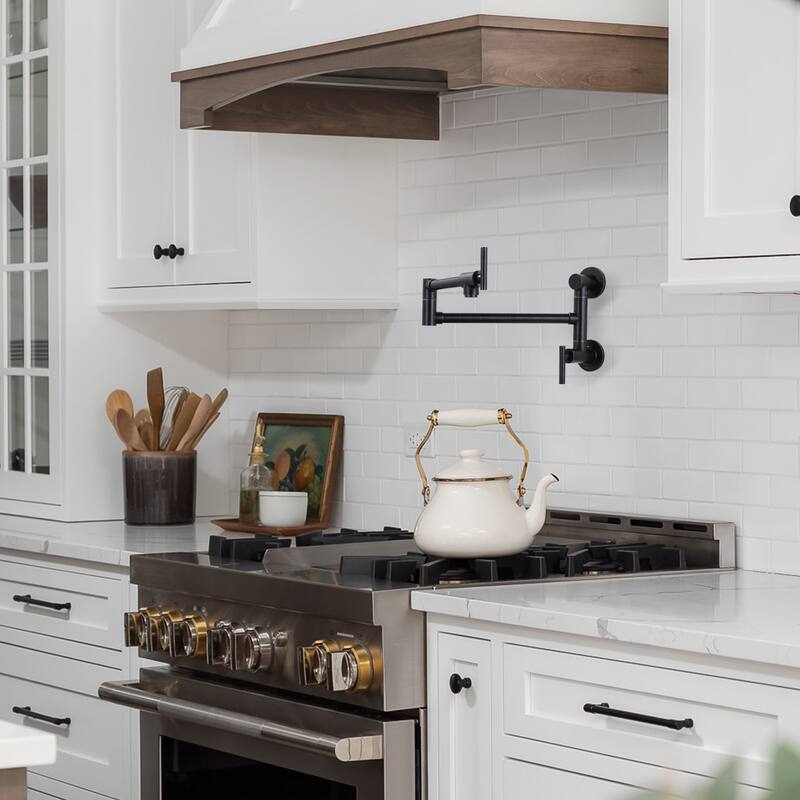 WOWOW Wall Mounted Pot Filler with Control Double Joint Swing Arm