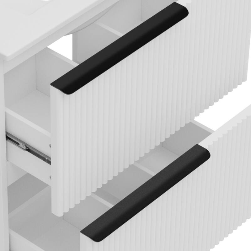 Fluted Bathroom Vanity with Ceramic Sink, Freestanding Vanities Set, Bathroom Storage Cabinet with Full-Extension Drawers