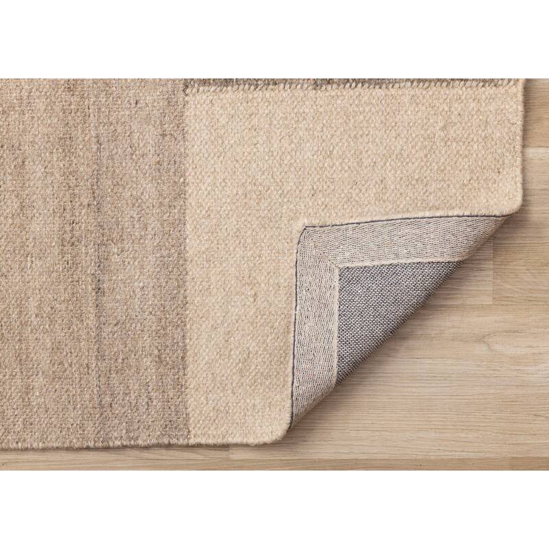 Taupe Beige White Stacked Squares Handmade Wool Rug