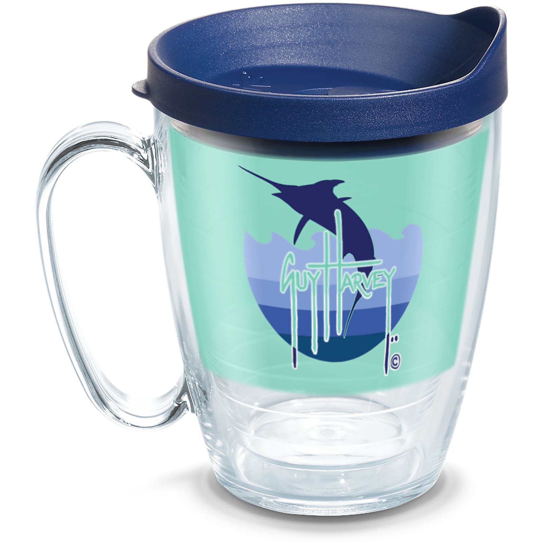 Tervis Guy Harvey Mint and Navy Marlin Made in USA Double Walled Insulated Travel Tumbler, Classic - 16oz Mug