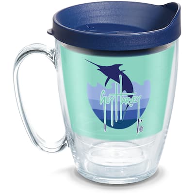 Tervis Guy Harvey Mint and Navy Marlin Made in USA Double Walled Insulated Travel Tumbler, Classic - 16oz Mug