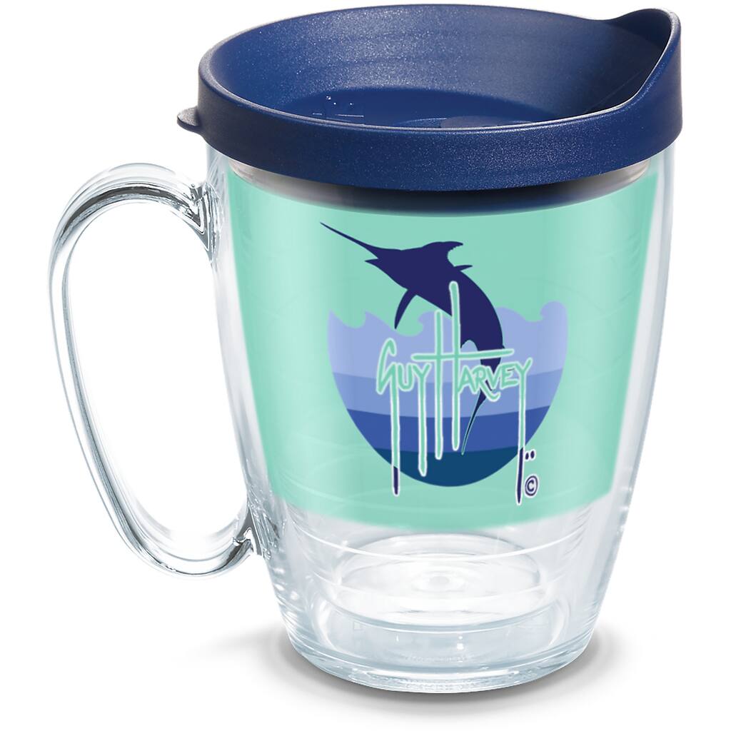 Tervis Guy Harvey Mint and Navy Marlin Made in USA Double Walled Insulated Travel Tumbler, Classic - 16oz Mug
