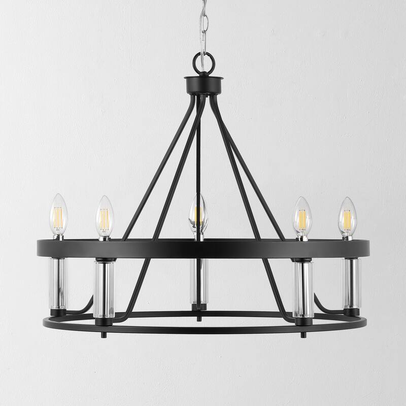 SAFAVIEH Lighting Najada 5-Light Adjustable Pendant Chandelier (LED Bulbs Included) - Black/Chrome - 26Wx26Dx85H
