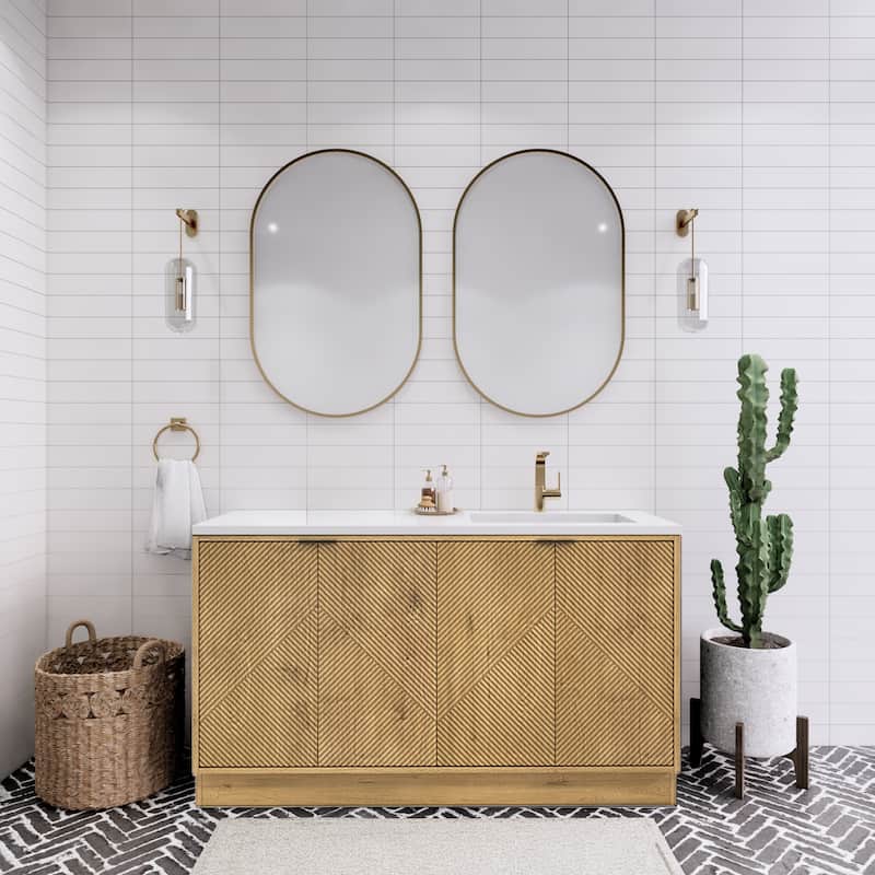 Milano 60" Freestanding Bathroom Vanity with Right White Sink