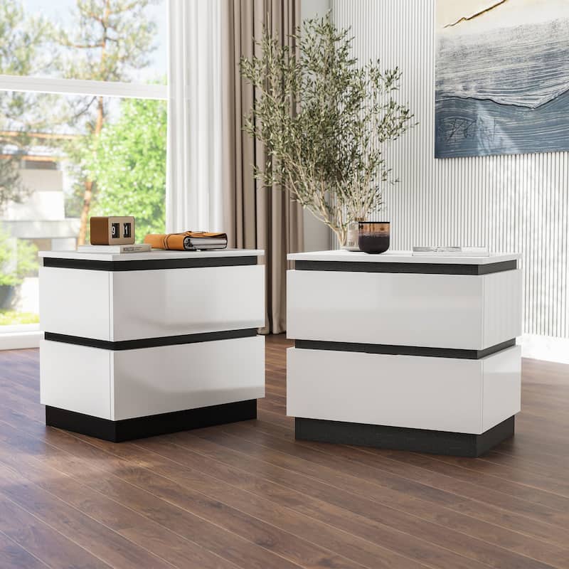 Furniture of America Conjira Modern White Wood Nightstand with USB Ports (Set of 2) - White