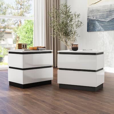 Furniture of America Conjira Modern White Wood Nightstand with USB Ports (Set of 2)