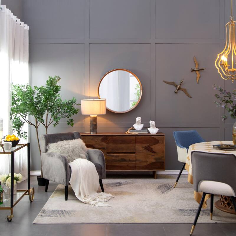 Round wall mirror for living room - 31.5"x31.5" - Brown