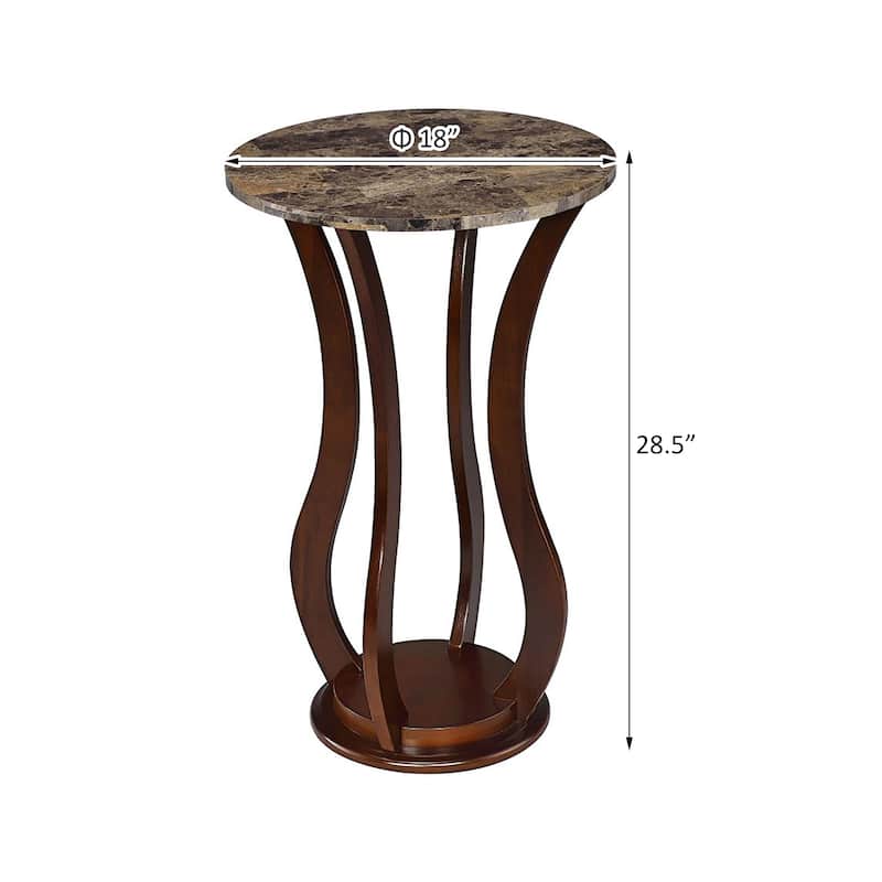 Brown Round Accent Table with Faux Marble Top