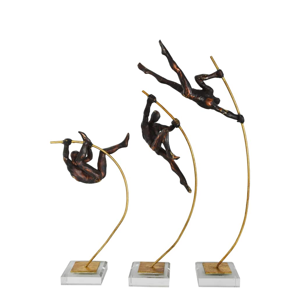 Pole Vaulters on Glass Base Set of 3