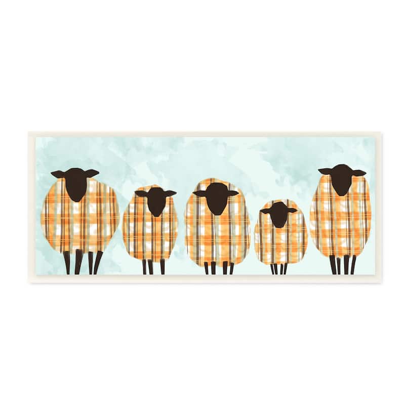 Stupell Industries Black Sheep Herd Orange Plaid Autumn Sweaters Wood Wall Art, 7 x 17