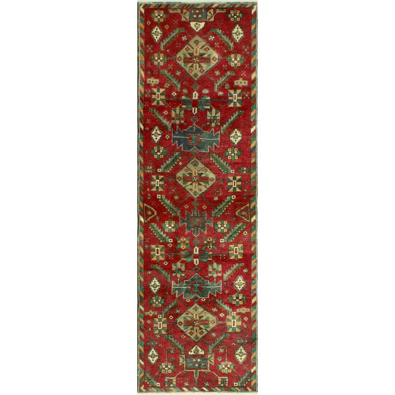 Fine Vintage Distressed Shynar Red/Green Runner - 2'8" x 9'9"