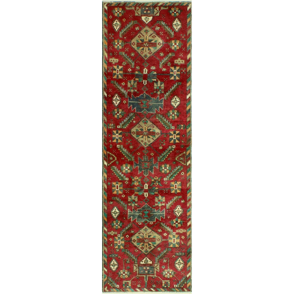 Fine Vintage Distressed Shynar Red/Green Runner - 2'8" x 9'9"