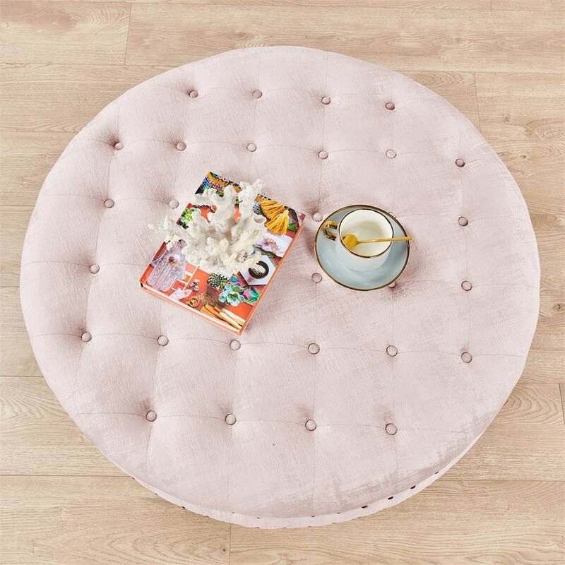 Round Velvet Tufted Coffee Table Ottoman, 34" x 34" x 17" H