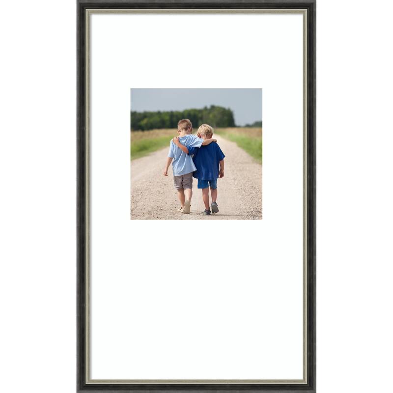 Theo Black Silver Narrow Framed Picture Frame, Photo Frame - 13x22 Matted White 8x8 - Theo Black Silver Narrow